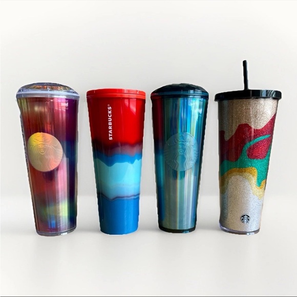 Starbucks Other - Starbucks Tumblers Lot of 4 Venti 24oz – Kaleidoscope, Glitter, Color Wave HTF